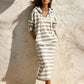 Vestido sudadera con capucha a rayas informal para mujer