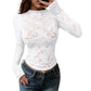 Camisa de encaje de manga larga elegante para mujer