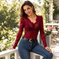 Top de encaje floral con cuello en V sexy para mujer