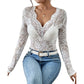 Top de encaje floral con cuello en V sexy para mujer