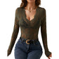 Top de encaje floral con cuello en V sexy para mujer