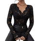 Top de encaje floral con cuello en V sexy para mujer