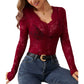 Top de encaje floral con cuello en V sexy para mujer