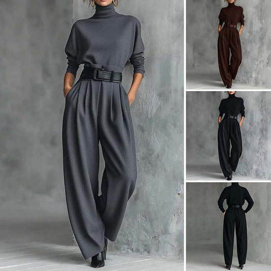 ⏰🔥 ¡OFERTA 50% OFF! 👚✨ Conjunto Elegante de 2 Piezas para Mujer – Top de Cuello Alto y Pantalón de Talle Alto, Figura Estilizada y Look Sin Esfuerzo