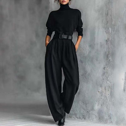 ⏰🔥 ¡OFERTA 50% OFF! 👚✨ Conjunto Elegante de 2 Piezas para Mujer – Top de Cuello Alto y Pantalón de Talle Alto, Figura Estilizada y Look Sin Esfuerzo
