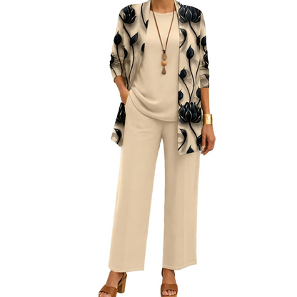 Conjunto elegante de 3 piezas con estampado para mujer