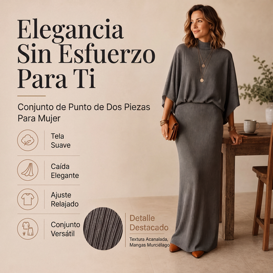 🏆¡Más vendido!🏆👚 Conjunto de top de manga murciélago y falda larga para mujer