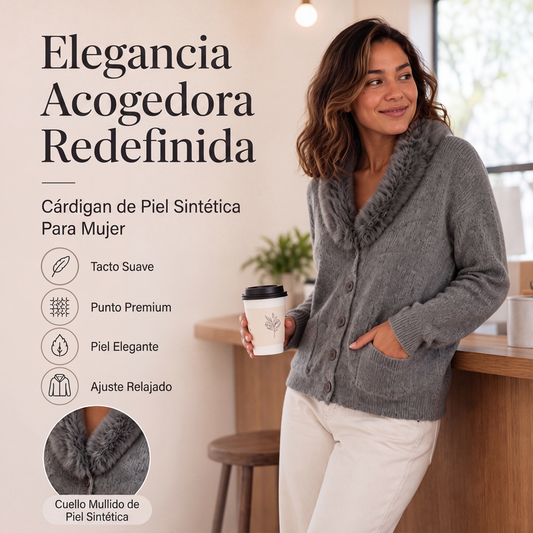 ⏰🔥 ¡OFERTA 50% OFF! 👗✨ Cárdigan de punto con cuello peludo para mujer