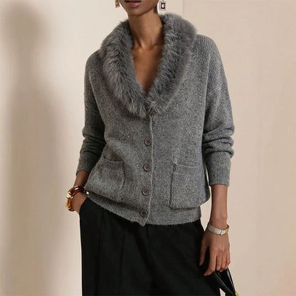 ⏰🔥 ¡OFERTA 50% OFF! 👗✨ Cárdigan de punto con cuello peludo para mujer