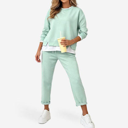 ⏰OFERTA HOY⏰Conjunto de sudadera y pantalones de dos piezas falsas para mujer