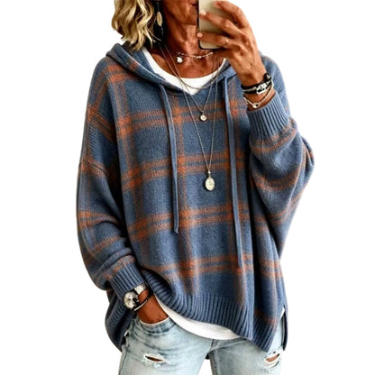 ⏰🔥 ¡OFERTA 50% OFF! 👚✨Jersey de punto con capucha de cuadros retro para mujer