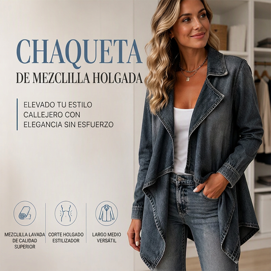 Chaqueta tipo trench de mezclilla abierta para mujer