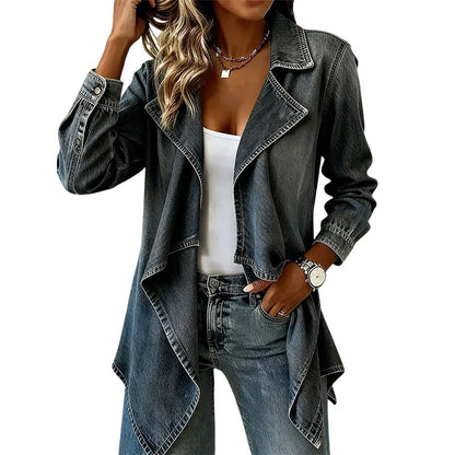 Chaqueta tipo trench de mezclilla abierta para mujer