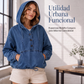 Sudadera con capucha de mezclilla casual de botones para mujer