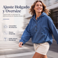 Sudadera con capucha de mezclilla casual de botones para mujer