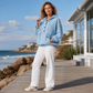 Sudadera con capucha de mezclilla casual de botones para mujer
