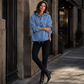 Sudadera con capucha de mezclilla casual de botones para mujer