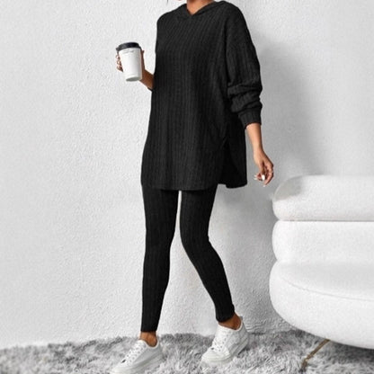 ⏰🔥 ¡OFERTA 50% OFF! 👚✨Conjunto de sudadera con capucha de punto canelado y pantalones para mujer