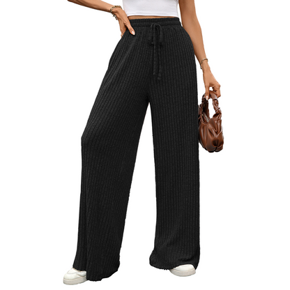Pantalones de pierna ancha de punto canalé para mujer