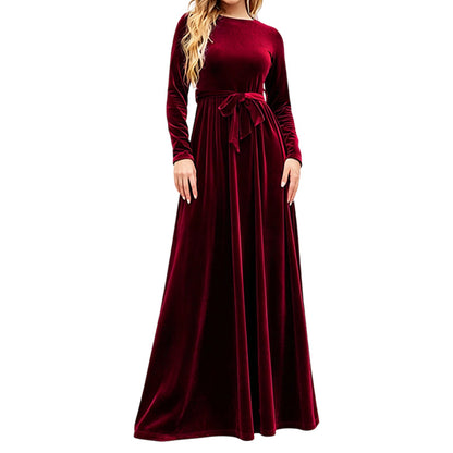 Vestido largo de terciopelo elegante de manga larga para mujer