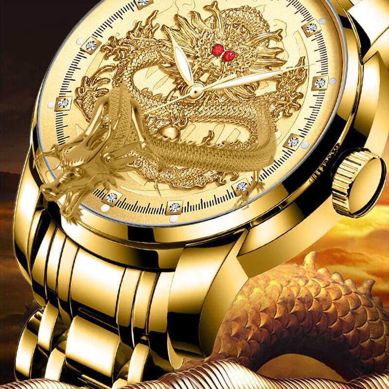 ✨Venta caliente✨Reloj Dragón Dorado en Relieve-5