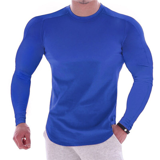 CAMISETA MUSCULAR DE MANGA LARGA DEPORTIVA DE COLOR LISO PARA HOMBRE