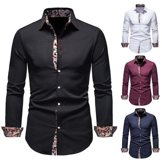 Camisa de manga larga con botones y estampado floral de corte ajustado para hombre