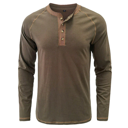 Camiseta de algodón suave con cuello de henley