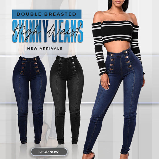 🔥Venta caliente🔥Compra 2 envío gratis🔥Jeans ajustados de cintura alta con doble botonadura