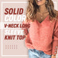 De Color sólido de cuello en v manga larga de punto de la parte de arriba