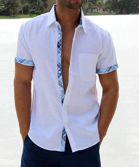 Oferta de verano-49 % OFF🔥--- Camisa informal con botones y cuello a cuadros para hombre