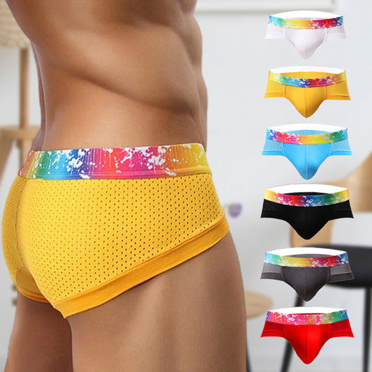 Slips para hombres sexys con cintura baja, ribete de color y malla transpirable.